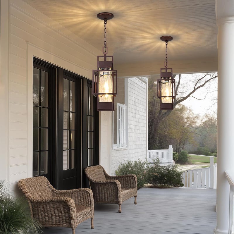 PARTPHONER 15" Outdoor Indoor Pendant Light Exterior Hanging Lantern, Modern Metal Outside Chandelier Light Fixture Ceiling Mount with Water Glass for Front Porch Entrance Foyer Entryway, Oil Rubbed Bronze - Image 5